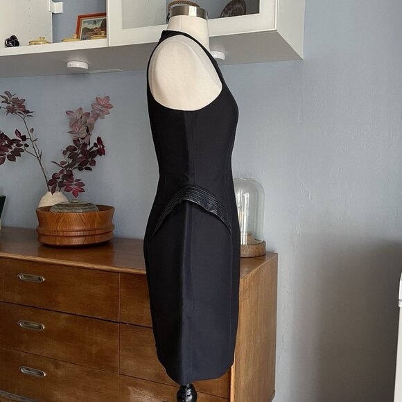 Halston Heritage Racerback w/ Leather Detail Peplum at Hip Dress Black US 4 - Picture 8 of 12